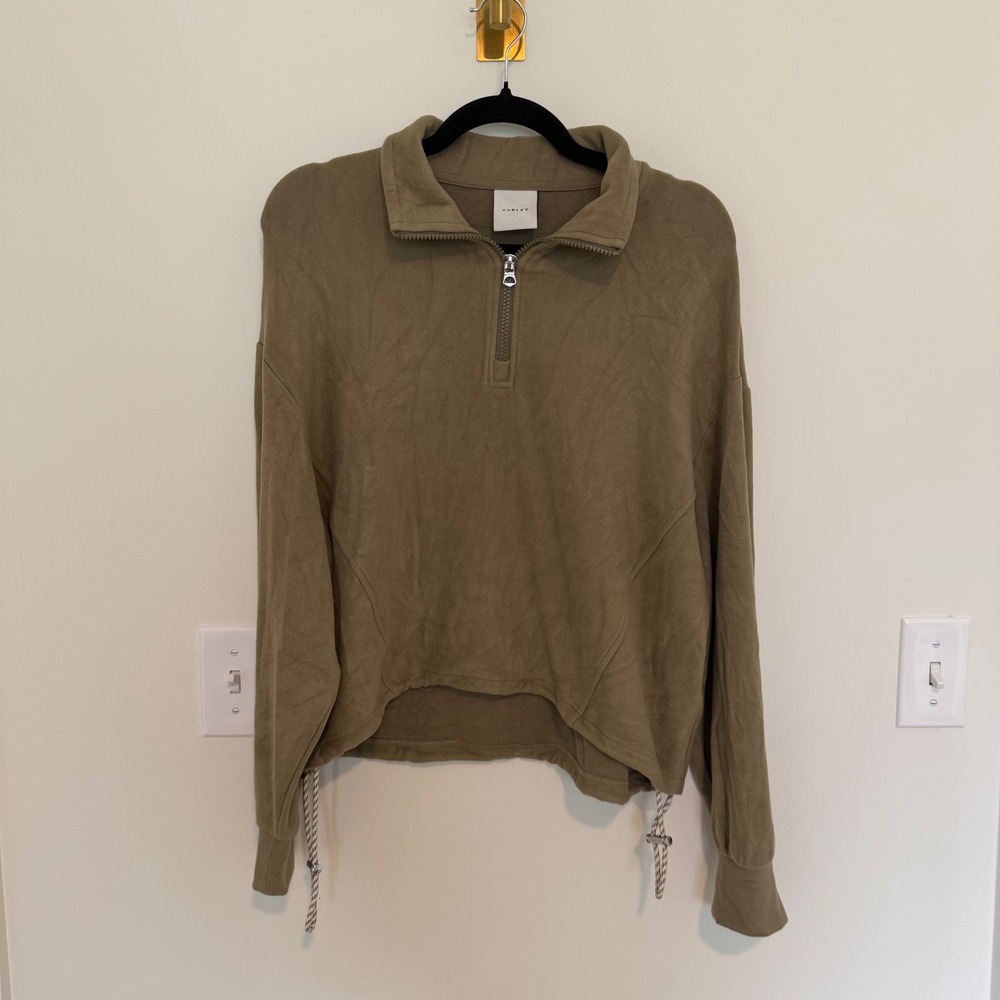 Varleyā Womens Large Olive Green Quarter Zip Pullover Bungee Hem Sweatshirt